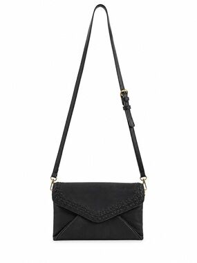 Street Level Black Envelope Crossbody Bag with Braided Trim